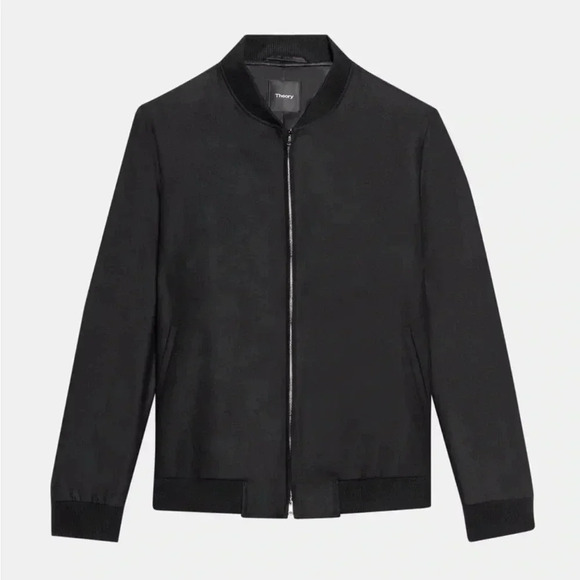 Theory Black Bomber Jacket in Wool Twill Medium Zip Pockets Mens - Picture 1 of 12